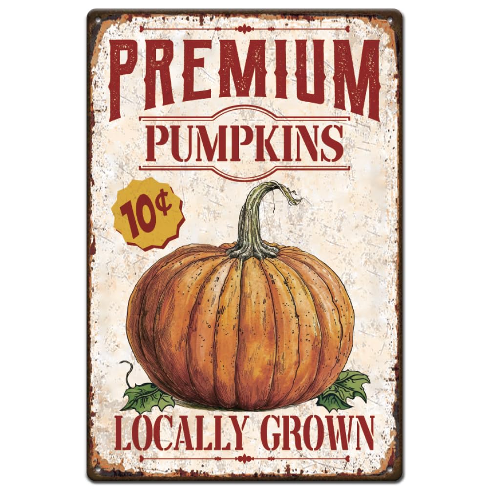 SUPERDANT Metal Signs Retro Metal Pumpkin Tin Signs Wall Poster Retro Metal Sign Decor Wall Art Metal Plaque for Home Livingroom Coffee Bar Farmhouse Idyllic Wall Art Decor Gift