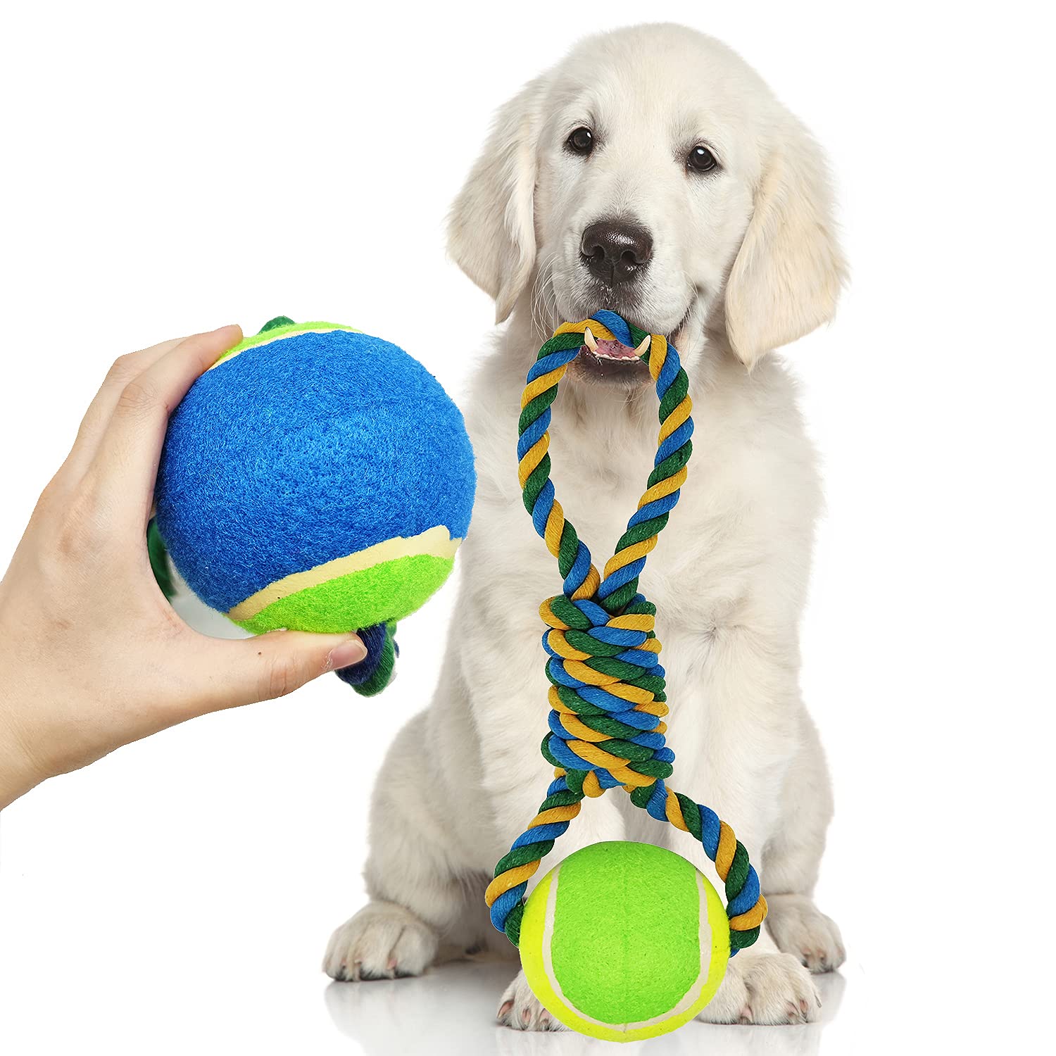 BPS Knot Pull Cotton Dog Toy Rope with Ball, Dog Accessories for Large Dogs, Cotton for Dental Health Cleaning Teeth BPS-1807