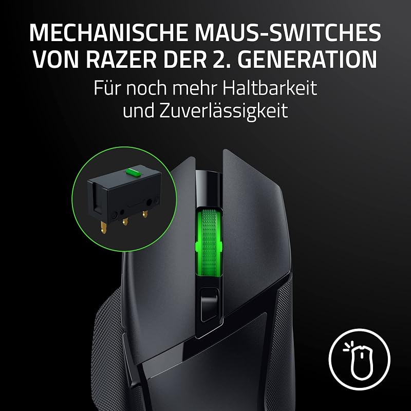 Basilisk V3 X HyperSpeed - Kabellose Gaming-Maus (Ikonische Ergonomische Form mit 9 Anpassbaren Bedienelementen, HyperSpeed Wireless, 5G Advanced 18K Optical Sensor, Chroma RGB) Schwarz