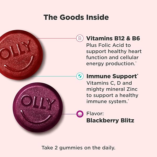 OLLY MEN’S MULTIVITAMIN GUMMY, VITAMINS A, C, D, E, B, ZINC, BLACKBERRY FLAVOR, 45 DAY SUPPLY – 90 COUNT