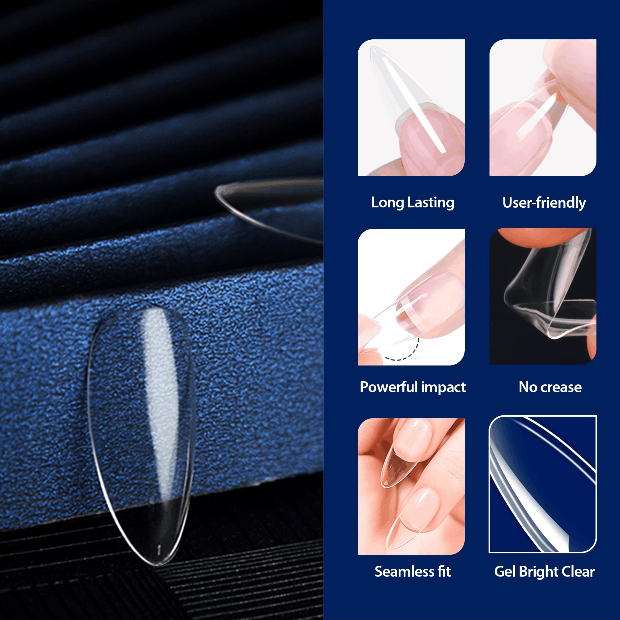 UNA GELLA Medium Almond Gel Nail Tips, 504PCS Clear Fake Nails Tips Shape Full Cover Acrylic Gel Nail Extension For Diy Home Salon 12 Sizes - Image 4