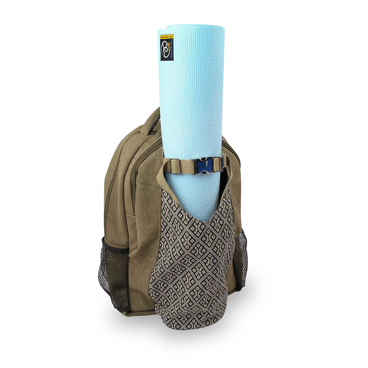 Yoga-Mad Yoga Mat Bag Backpack | Cotton Outer Rucksack | Ideal Yoga Mat Carrier for Commuters and General Travel | Various Storage Compartments Yoga Mat Not Included (Green)
