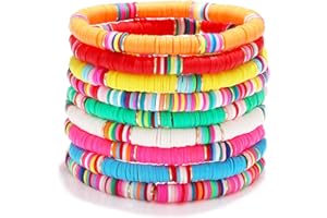 XOCARTIGE Surfer Heishi Bracelets for Women Stackable Rainbow Vinyl Disc Clay Beaded Stretch Bracelets Elastic Layering Friendship Bracelets Boho Summer Beach Jewelry