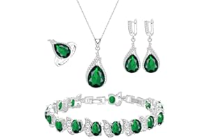 LMXXVJ Jewelry Set for Women,Teardrop Cubic Zirconia Necklace Earrings Adjustable Ring Bracelet Jewelry Set Formal Jewelry Gift