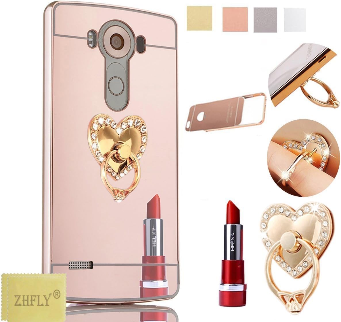 LG G Stylo (2-IN-1) Case, Houshine Electroplate Mirror Acrylic PC Back Cover Case and Metal Bumper Frame + Bling Stand for LG G Stylo, LG G4 Stylus, Rose Gold Mirror