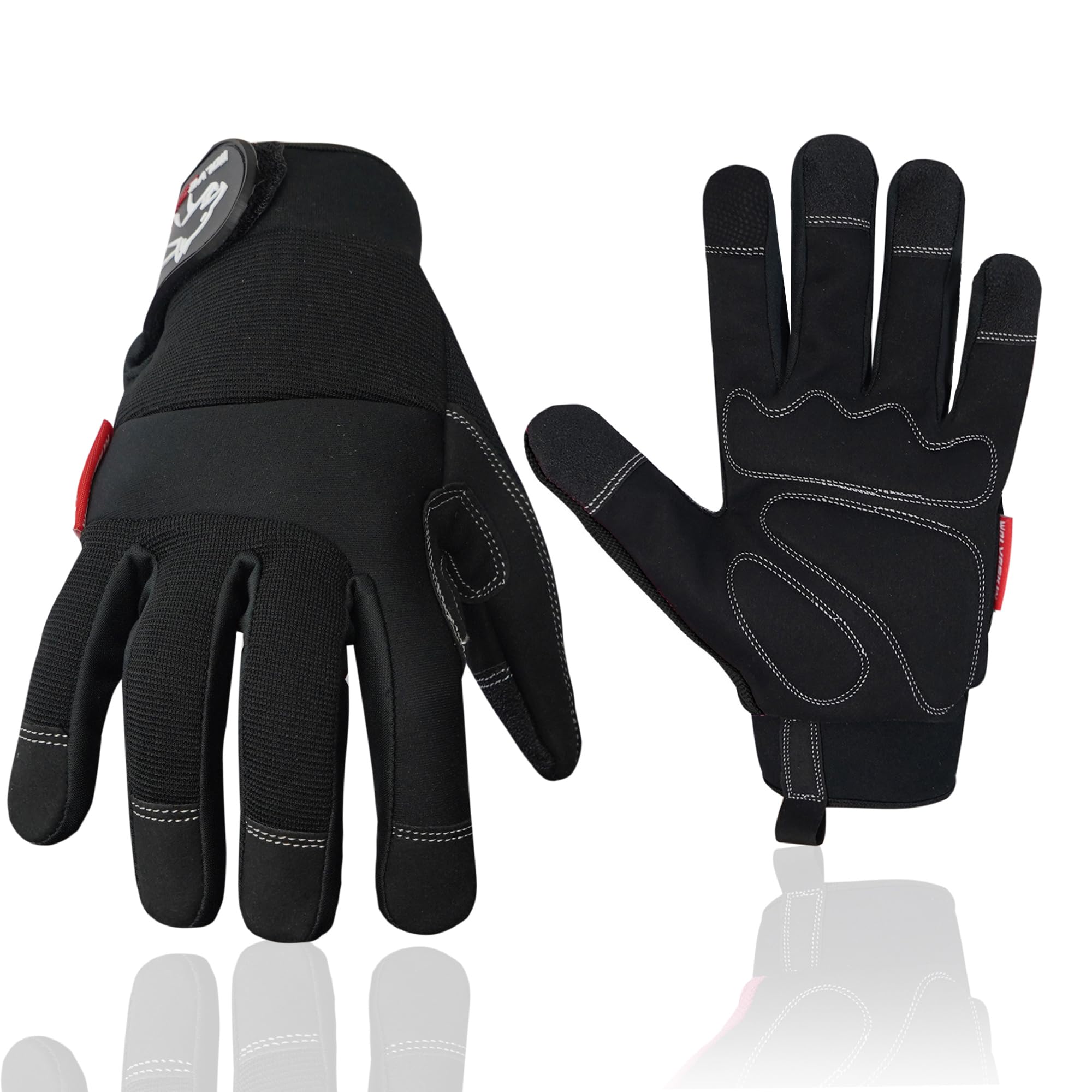 Wolveskin Safety Work Gloves Men & Women - Utility Mechanic Working Gloves for Multi Purpose Use, Synthetic Leather, Heavy Duty, Firm Grip, Touchscreen, High Dexterity and Flexible (Black, X-Large)