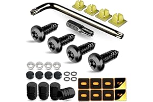 BGMVFK Black Anti Theft License Plate Screws- Rustproof Stainless Steel Security Fastener Hardware, M6 (1/4") Tamper Proof Car Tag Screws, Nylon Insert, Cap Cover for Front Rear Frame Holder Mounting