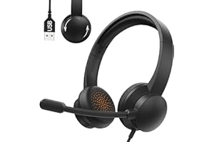Masajoy Headset with Microphone for PC, USB Headset for Computer with Noise Cancelling Microphone, Computer Headset for Teams, Zoom, Skype Calls（Black）