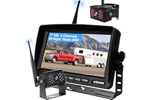 VTIMES Wireless Backup Camera for Trucks, RV Backup Camera Wireless with 7" HD Monitor, 4 Channels Split Screen, BSD Alert, 984ft Signal Range, IP69K Waterproof IR Night Vision Wide Angle, DIY Guide Lines