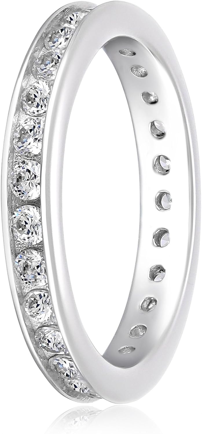 Platinum-Plated Sterling Silver Swarovski Zirconia Channel Set All-Around Band Ring: Jewelry