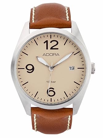 Adora Herrenuhr mit Lederband 46 MM Edelstahl 10 ATM Datum AT5192
