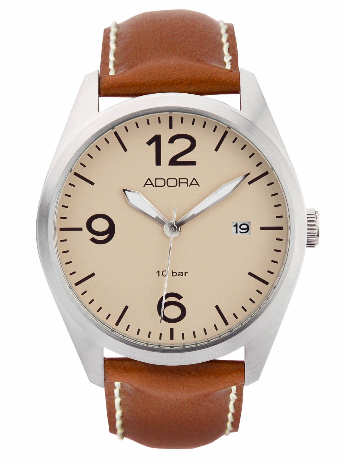 Adora Men's Watch with Leather Strap 46 mm Stainless Steel 10 ATM Date AT5192, Strap.