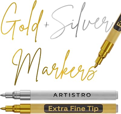 ARTISTRO 2 Gold Silver Metallic Paint Pens 0.7mm EF Tip for Rock Ceramic Wood