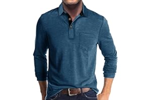 PIUWRLZ Men Fall Winter Polo Shirts Long Sleeved Flip Collar Tops Pocket Button V Neck T Shirts Golf Casual Sports Tops