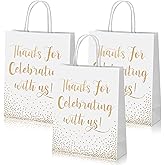 Chinco 30 Pcs Wedding Welcome Gift Bags Hotel Guests Thanks for Celebrating with Us Gold Paper Gift Bag Medium Size with Handle for Bridal Shower Party Favor(10 x 8 x 3 Inch,White)