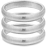 Lisitine Gold Bangles for Women Chunky Gold Bracelets 18K Gold Plated Stainless Steel Bangles Bracelets Flexible Stretch Bangle Chunky Jewelry for Women