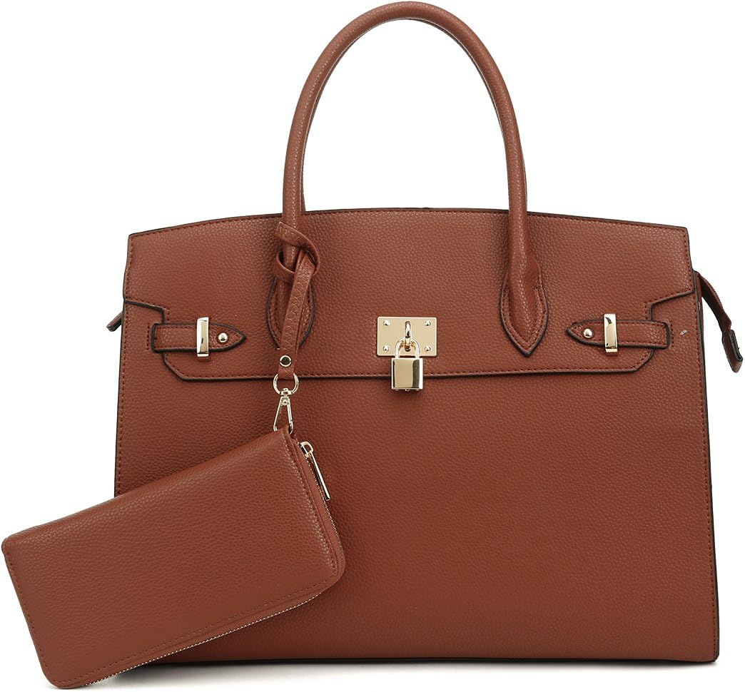 Women's Designer Top Handle Satchel Handbag Tote Bag Briefcase 2pc set