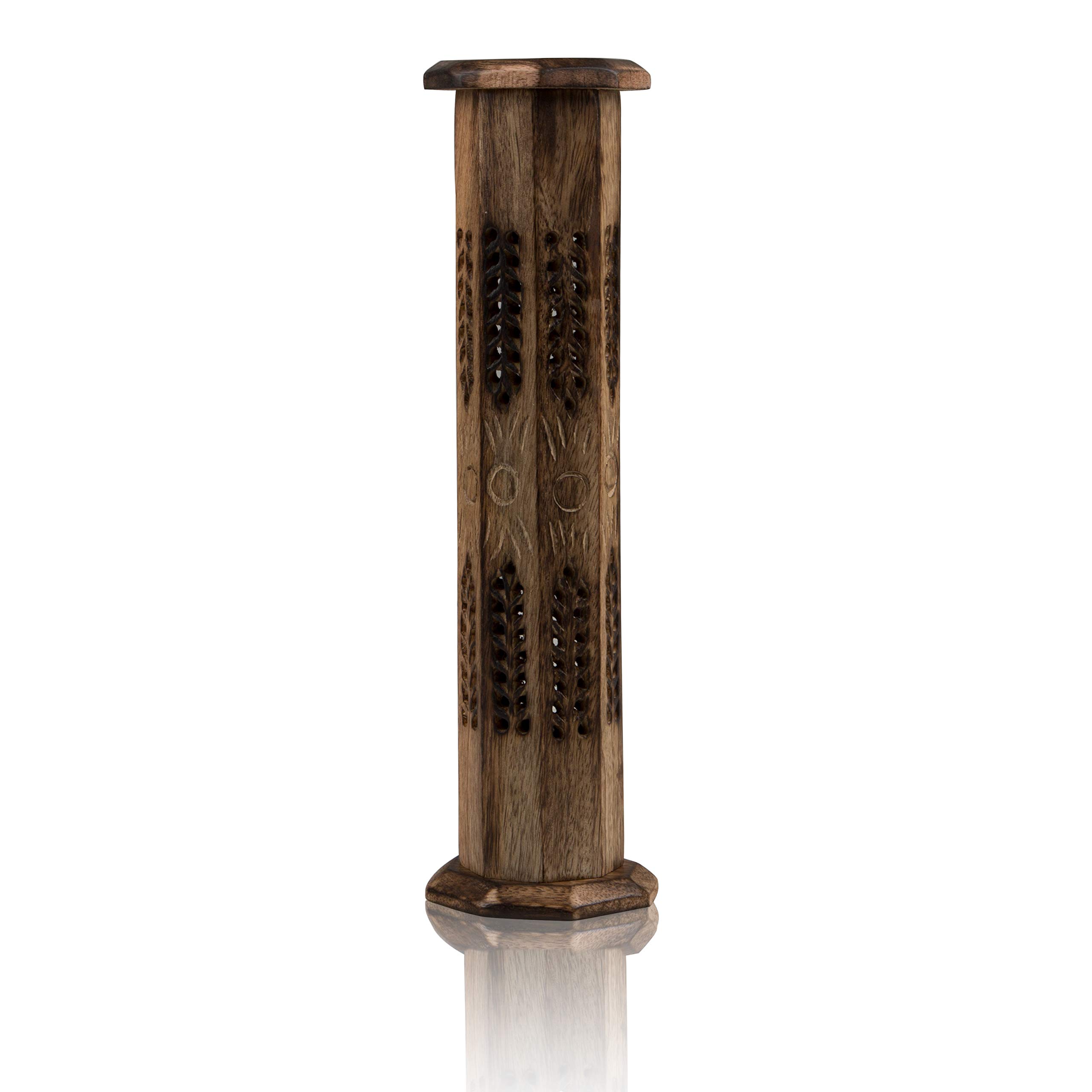 Wooden Incense Stick & Cone Burner Holder Tower Large Organic Eco Friendly Ash Catcher Agarbatti Holder Rustic Style Hand Carved For Meditation Yoga Aromatherapy Home Fragrance Products