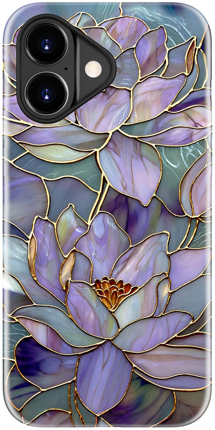 Goodon for iPhone 17 Case Cute - Wireless Charging Compatible - Dual-Layer Hard Shell + Silicone Cover - Protective Phone Case with Trendy Designs for Women - Abstract Lotus