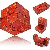 DOLASEV Metal Infinity Cube Fidget Toy Stress Relief ADHD Red Yellow | Aluminum Alloy Fidget Cube with Case, Eases Stress Anxiety for ADD ADHD OCD, Stocking Stuffer Gifts for Adults Teens Kids