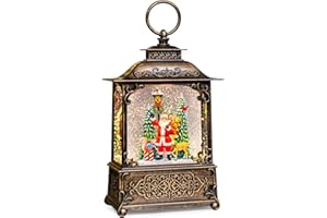 COZY-PAVILION Christmas Snow Globes Lantern with Music, Santa Claus Scene Snow Globes with Water Swirling Glitter Effects, USB/Battery Powered with 6-Hour Timer, Christmas Decorations Gift