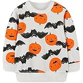 Funnymore Little Boy Halloween Sweatshirt Outfits Long Sleeve Shirt Fall Winter Top Clothing Clothes Bats and Pumpkins Size 6