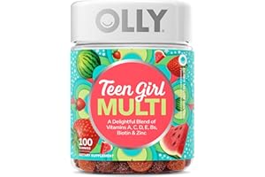 OLLY Teen Girl Multi Gummy, Healthy Skin and Immune Support*, Essential Vitamins, Biotin, Zinc, Chewable Multivitamin, Strawberry Melon Flavored, 50 Day Supply - 100 Count