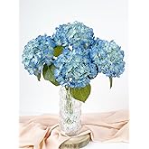 SUMTIPHUN 4 Pcs Real Touch Blue Hydrangeas Artificial Flowers 20'' Real Looking Faux Hydrangeas for Party Wedding Home Decor Kitchen Baby Shower Flower Arrangement