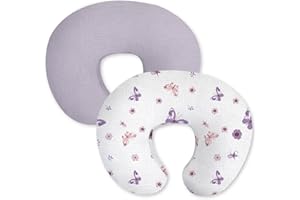 Little Grape Land Muslin Nursing Pillow Covers 2 Pack, 100% Cotton Removable Breastfeeding Pillow Covers, Feeding Pillow Slipcovers for Baby Boys & Girls, (Purple Butterfly & Purple)