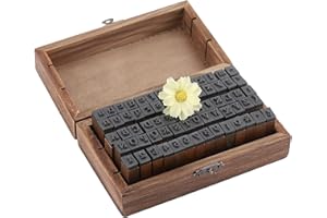 70PCS Vintage Wooden Rubber Stamps, Alphabet Letter Stamps with Wooden Storage Box, for Scrapbooking Card Making DIY Craft on