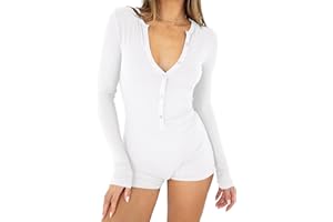 REVETRO Women's 2025 Spring Sexy V Neck Long Sleeve Shorts Romper Y2k One Piece Jumpsuit Bodycon Pajama Set Gym Bodysuit