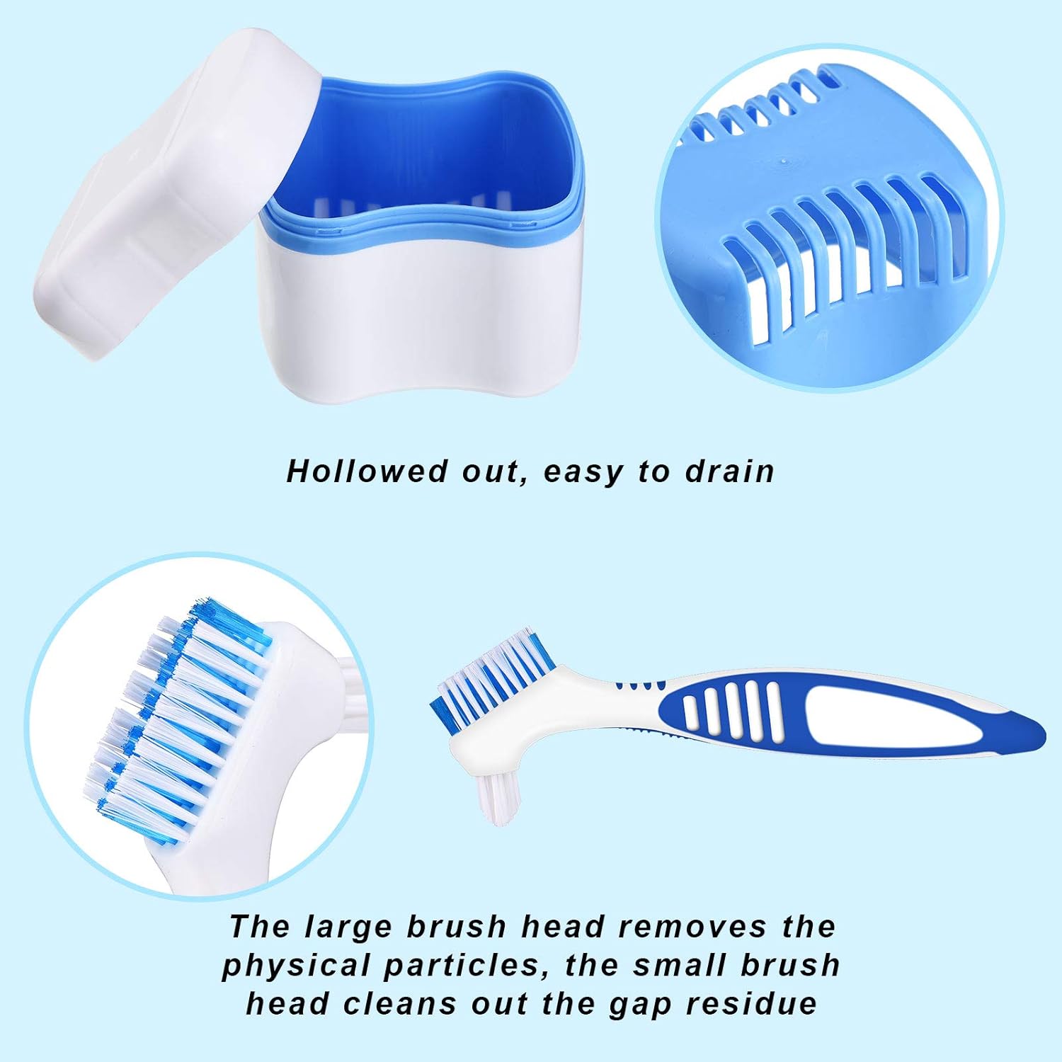 2 Denture Bath Cases with 2 Denture Cleaner Brushes Denture Cups Denture Boxes Bath Dentures Container with Basket Denture Holder Denture Brush Retainer Case for Travel Retainer Cleaning: Health & Personal Care