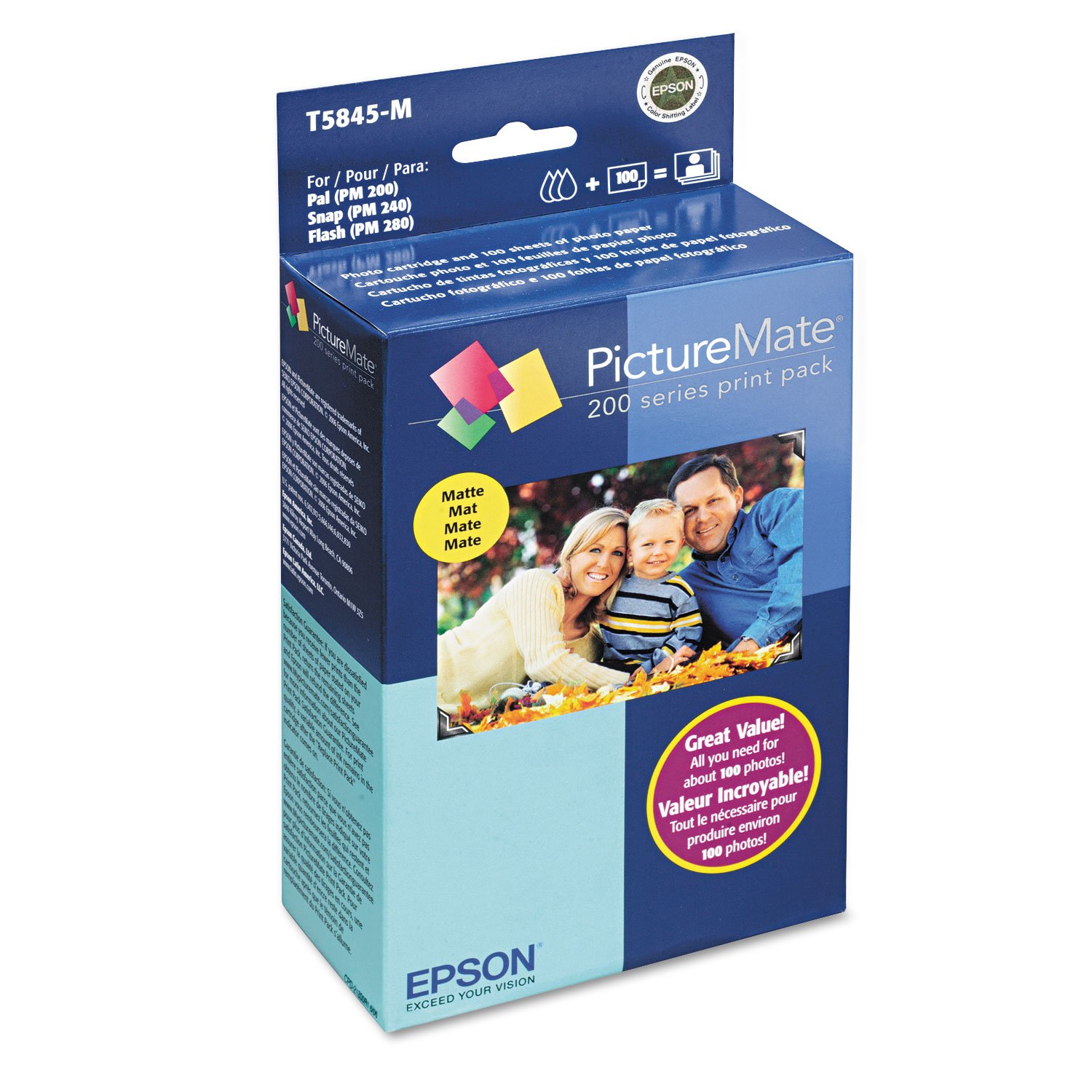 Photo 1 of Epson T5845-M PictureMate Print Pack Includes Inkjet Cartridge, 100 Sheets Matte Photo Paper,1 cartridge containing;black,cyan,magenta,yellow