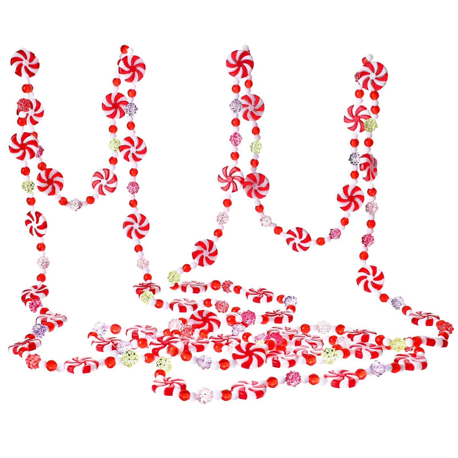 Photo 1 of 12 Feet Christmas Bead Garland Plastic Candy Swirl Garland Ornament Red and White Peppermint Beaded Garland Christmas Tree Decor for Xmas Party Supplies Holiday Favors Farmhouse Wall Hanging Ornaments