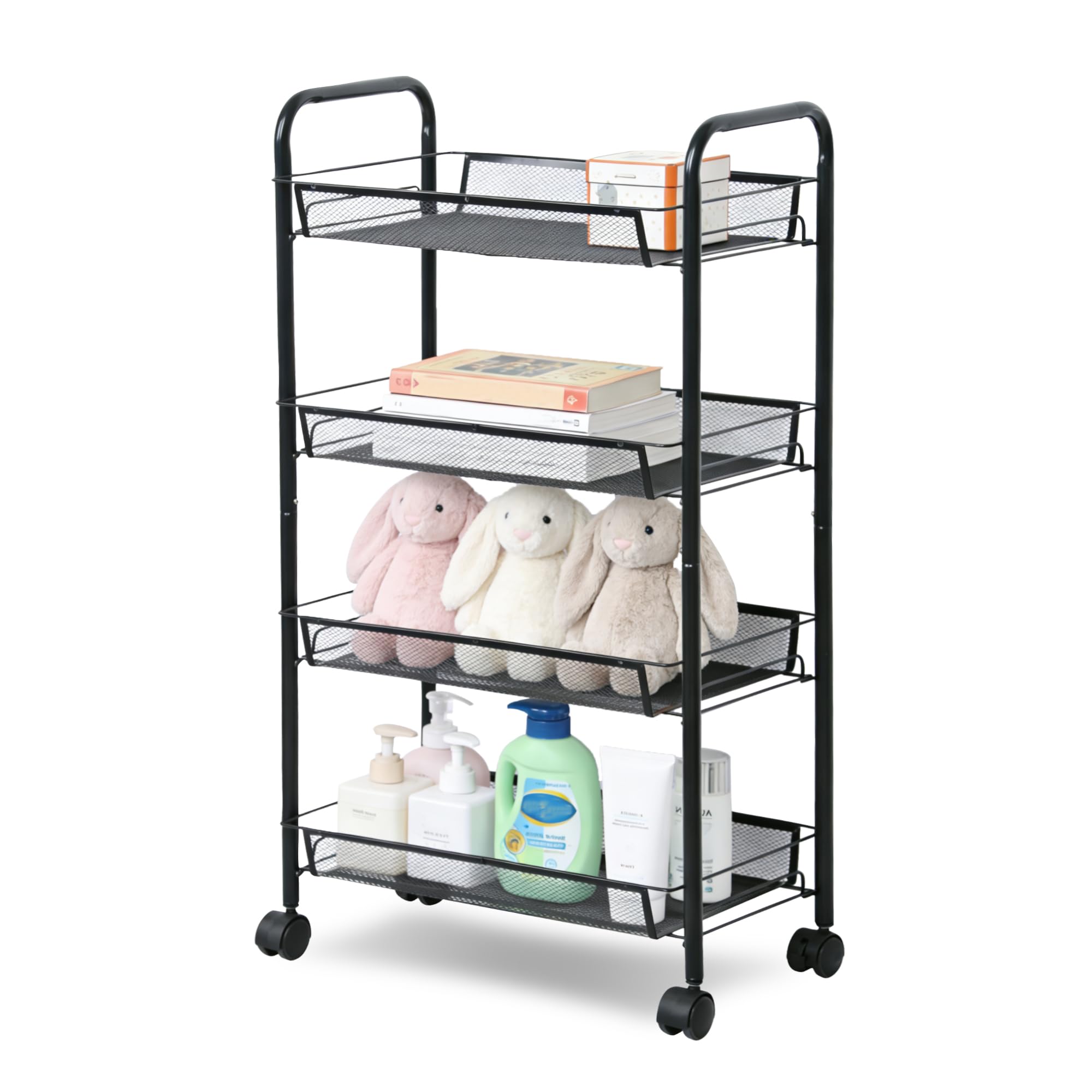 Photo 1 of LOFTEY 4 Tier Rolling Storage Cart, Small Metal Utility Cart on Wheels, Rolling Organizer Carts for Kitchen, Bathroom, Laundry Room, Office, Easy No-Tool Assembly, Black
