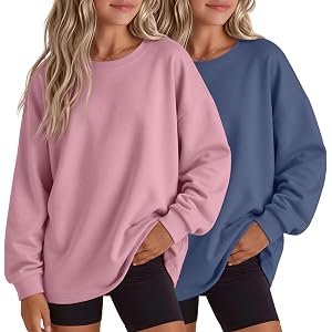 Hyggeweir 2 Pack Girls' Long Sleeve Sweatshirts | Kids Oversized Tops, Crewneck, Teens Pullover, Drop Shoulder, Casual Shirts