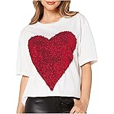 Verdusa Women's Heart Sequin Drop Shoulder Half Sleeve Tee Top Oversized T Shirt