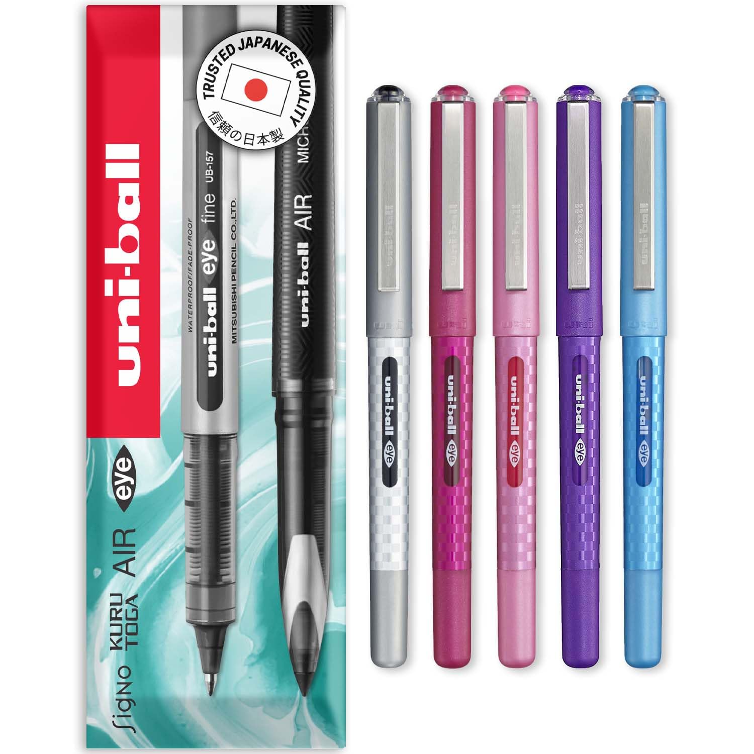 uni-ball EYE - UB-157D Liquid Ink Rollerball Pens - 0.7mm Nib - In Envelope Gift Packaging (Pack of 5, Multicolor)