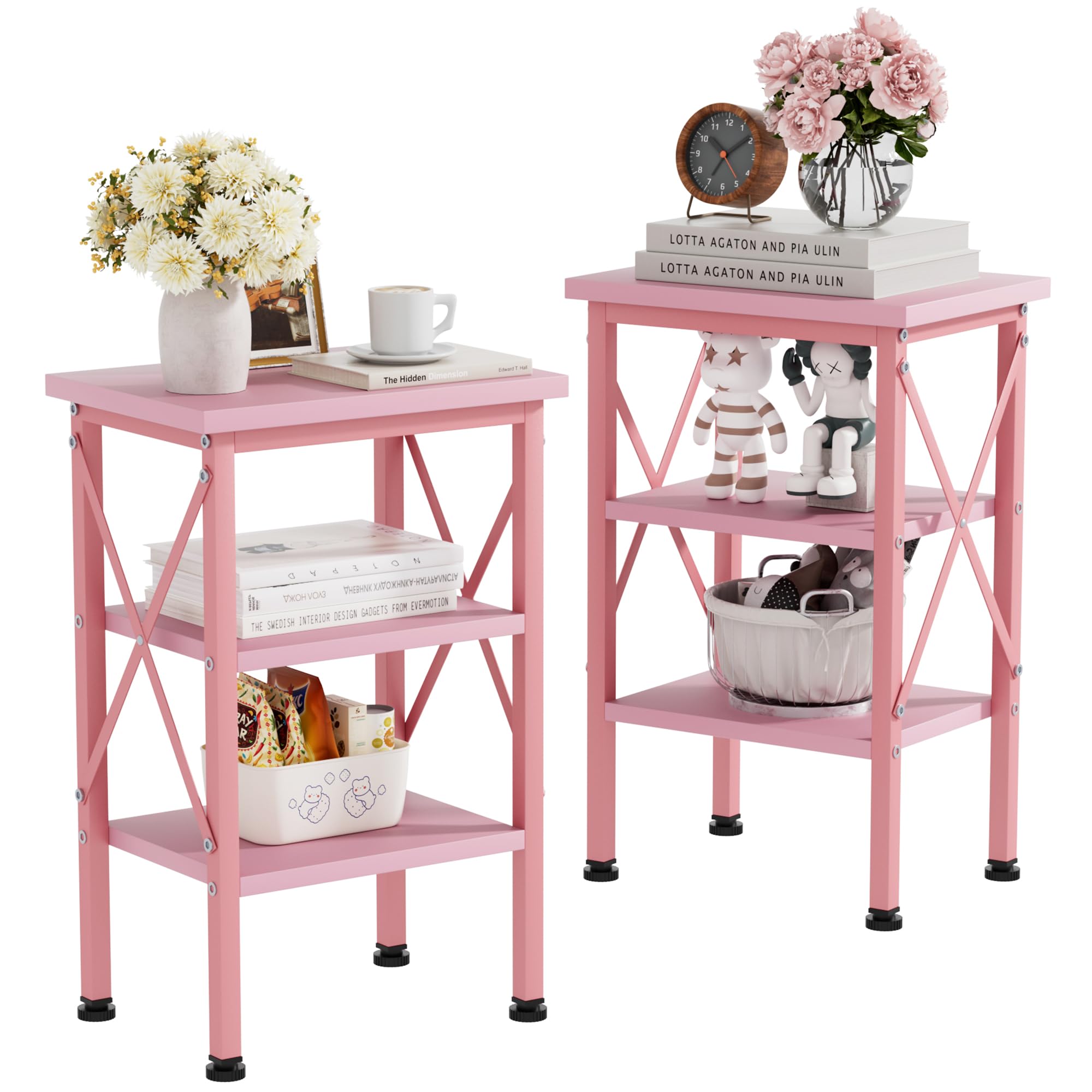 VECELO Modern Nightstands X-Design Side End Table Night Stand with Storage Shelf for Bedroom,Living Room Image