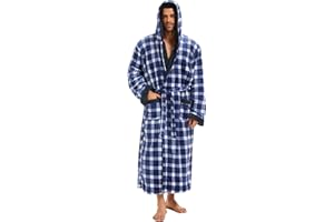 iniber Mens Hooded Robe, Soft Lightweight Plush Robes for Men, Warm Long Fleece Men's Bathrobe with Pockets