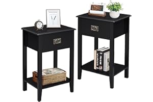 VECELO Nightstands Set of 2, Side End Table with Drawers for Bedroom, Living Room Sofa Bedside, Vintage Accent Furniture Small Space Storage Cabinet, Solid Wood Legs