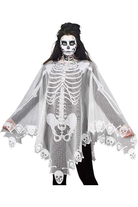 White Lace Skeleton Poncho, Skull Bones 