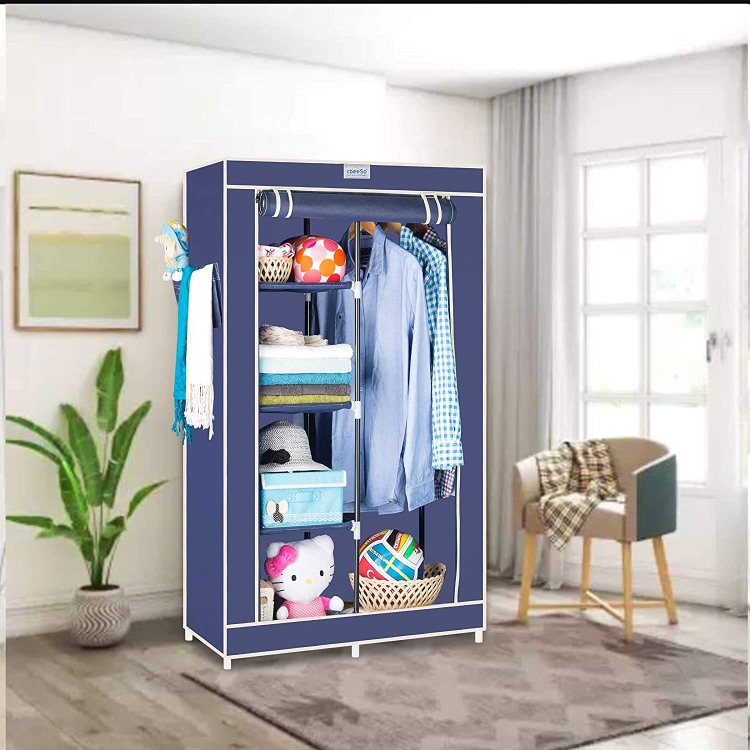 Collapsible Clothes Storage Wardrobe Cupboard with Shelves