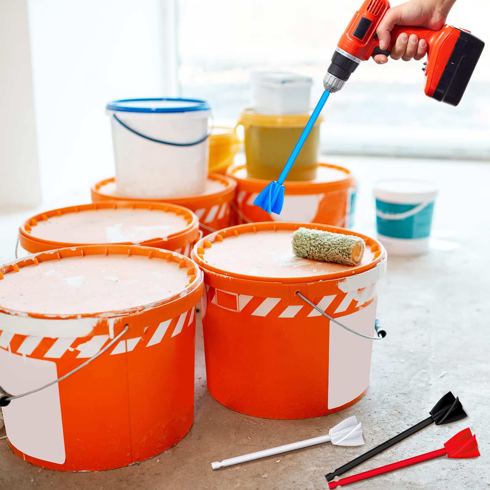 12 Pieces Epoxy Mixer Attachment for Drill Helix Paint Mixer Reusable Paint Stirrers Drill Attachment for Resin for Jewelry Resin Casting Molds (Red, Blue, Black, White)