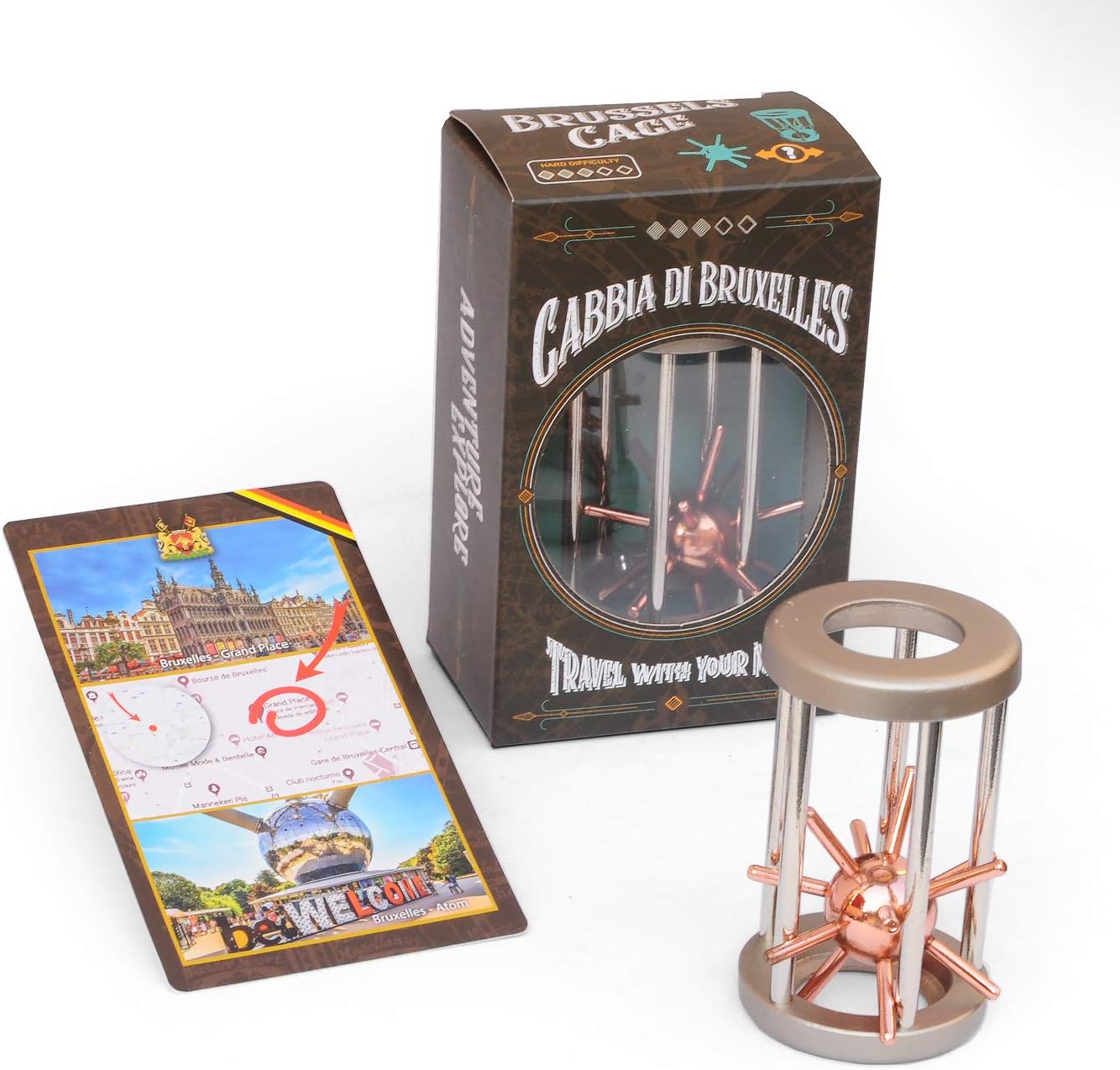 Logica Puzzles Art. Brussels Cage - Metal Puzzle - Difficulty 3/6 Hard - Cast Puzzle - Travellers Collection