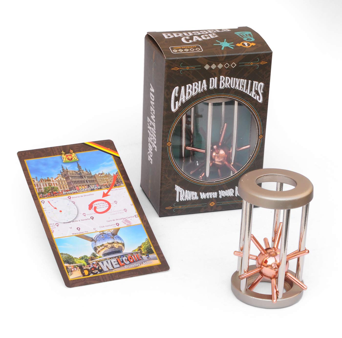 Logica Puzzles Art. Brussels Cage - Metal Puzzle - Difficulty 3/6 Hard - Cast Puzzle - Travellers Collection