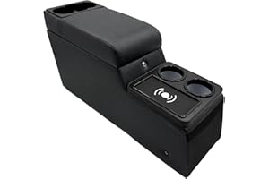 LOOYE Truck Center Console Truck Seat/Bench Organizer with Wireless Charging and Holder Cups for Jeep CJ5 1976-1983,Jeep CJ7 1976-1986,Jeep Wrangler(YJ) 1987-1995 (Denim Black)