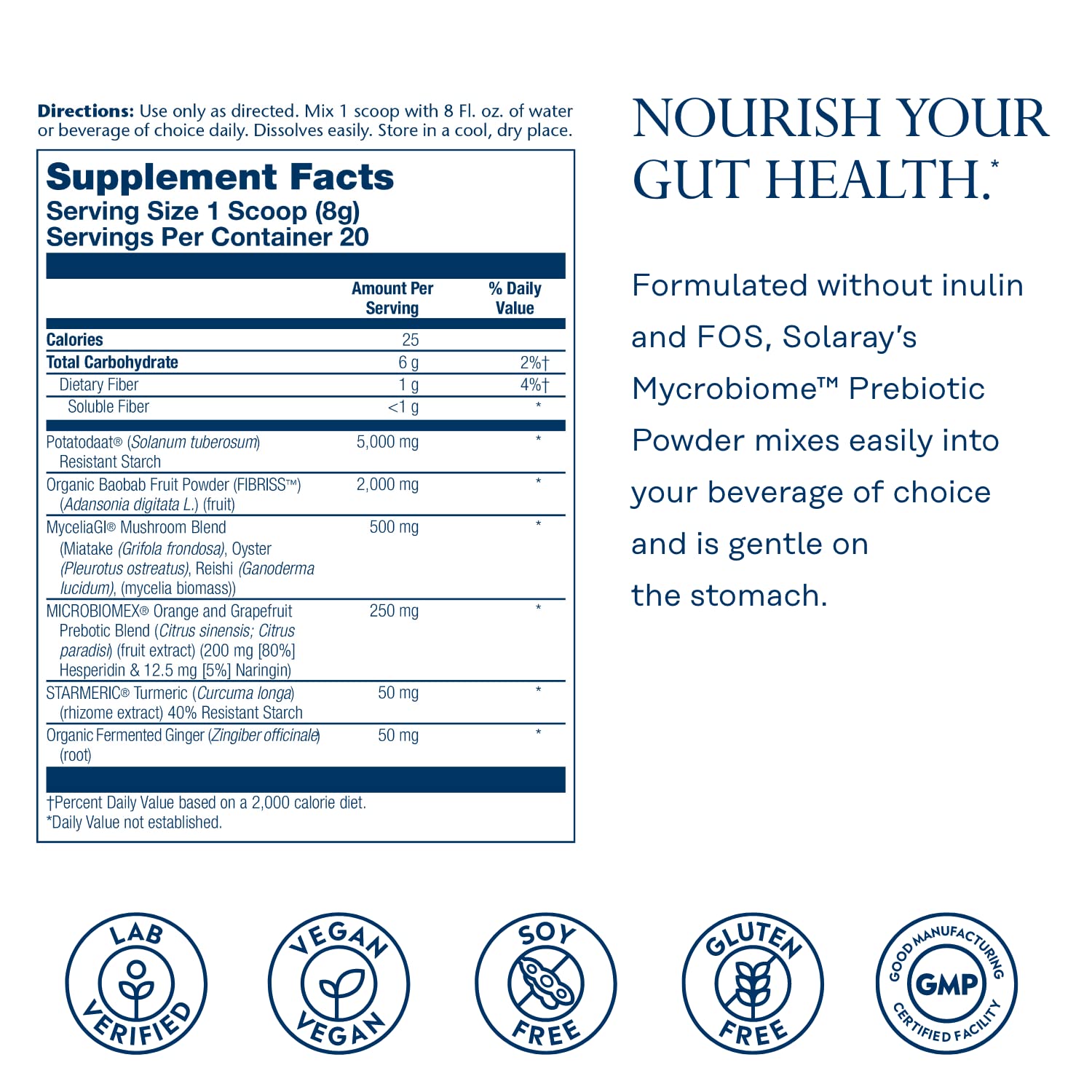 SOLARAY Mycrobiome Prebiotic Powder, Prebiotics for Women and Men, Digestive Nutritional Supplements for Colon and Gut Health, Easy-to-Mix, Non-Bloating Formula, Citrus Flavor, 20 Servings, 5.64 OZ SOLARAY Mycrobiome Prebiotic Powder, Prebiotics for Women and Men, Digestive Nutritional Supplements for Colon and Gut Health, Easy-to-Mix, Non-Bloating Formula, Citrus Flavor, 20 Servings, 5.64 OZ