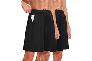 BOOJO Men's Athletic Gym Shorts - Quick Dry Black Casual Basketball Shorts with Pockets for Running Workout Activewear