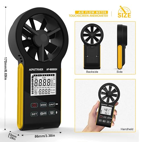 CFM Air Flow Meter HVAC Anemometer With Touchscreen - Waterproof CFM ...